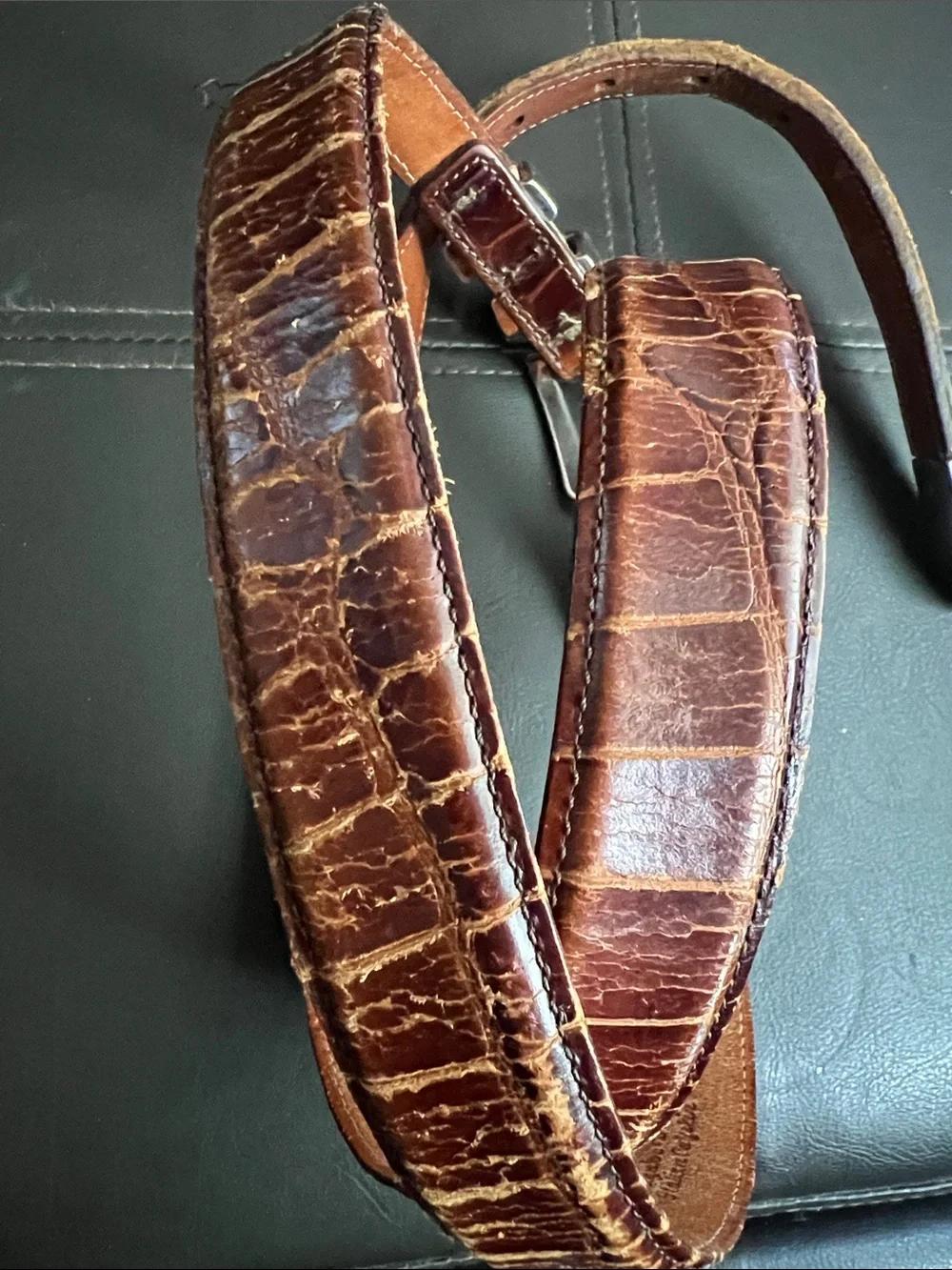 Martin Dingman Vintage Brown Alligator Leather Belt with Silver Accents Size 42